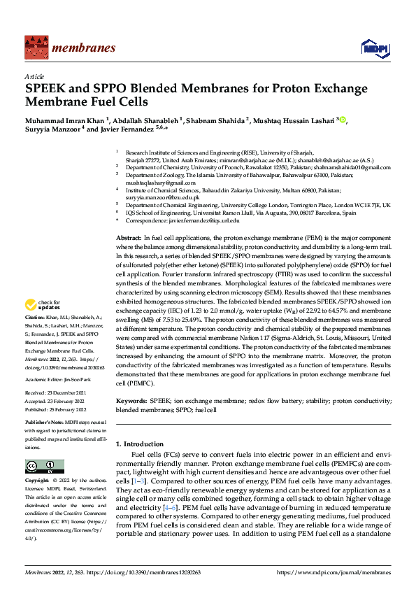 (PDF) SPEEK and SPPO Blended Membranes for Proton Exchange Membrane ...