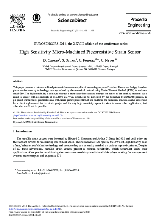 (PDF) High Sensitivity Micro-machined Piezoresistive Strain Sensor
