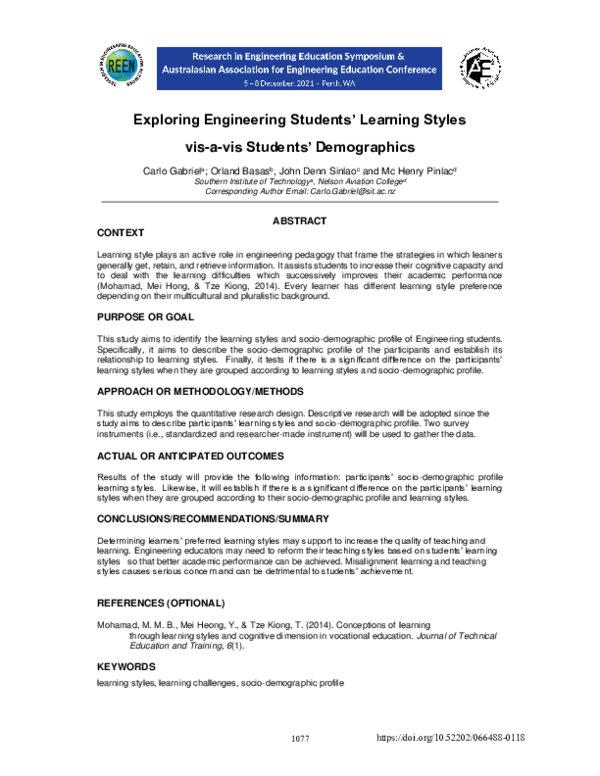 (PDF) Exploring Engineering Students’ Learning Styles vis-a-vis ...