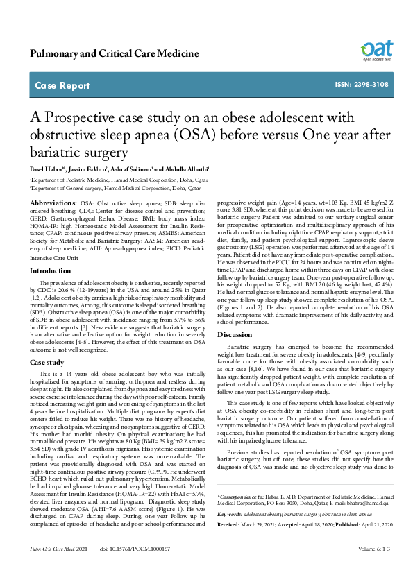 (PDF) A Prospective case study on an obese adolescent with obstructive ...