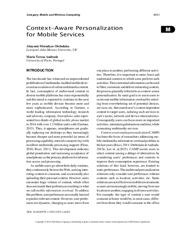 (PDF) Context-Aware Personalization for Mobile Services