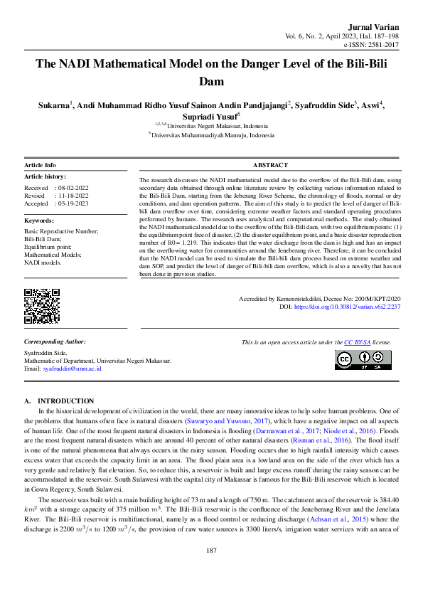 (PDF) The NADI Mathematical Model on the Danger Level of the Bili-Bili Dam