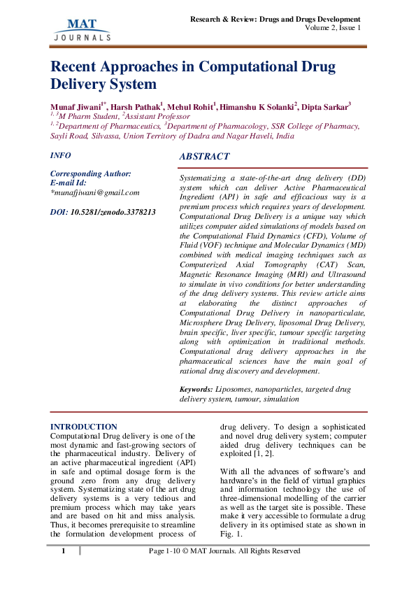 (PDF) Recent Approaches in Computational Drug Delivery System
