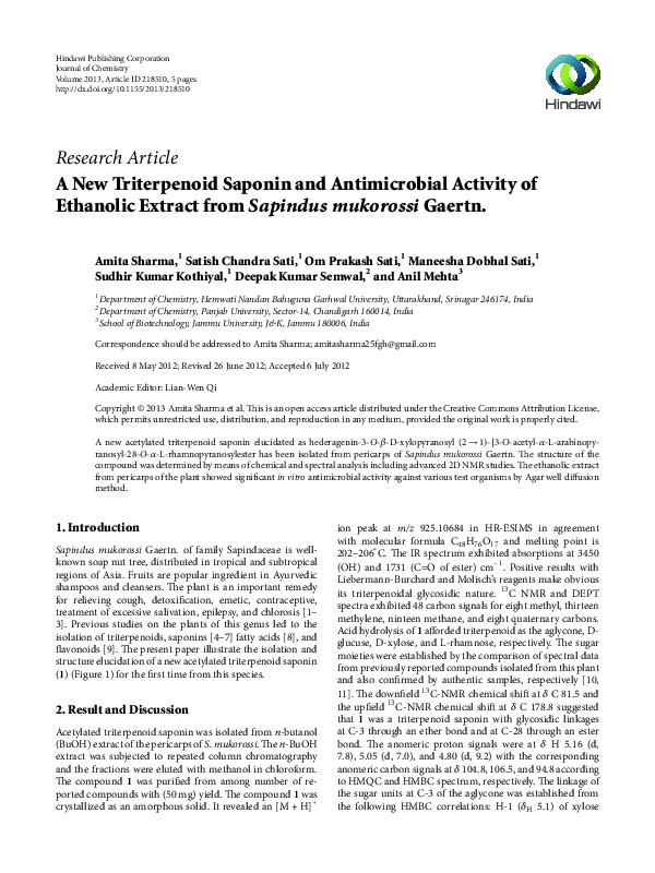 (PDF) A New Triterpenoid Saponin and Antimicrobial Activity of ...