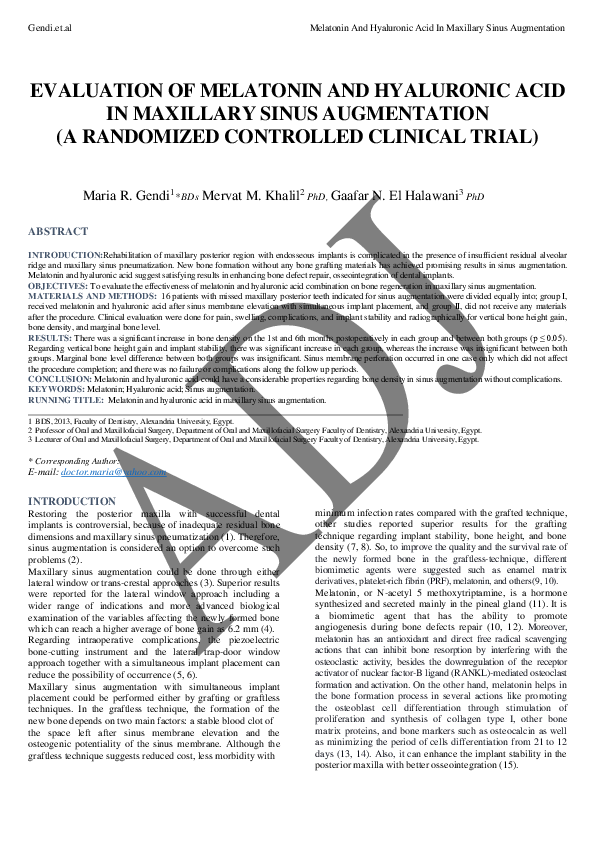 (PDF) Evaluation of Melatonin and Hyaluronic Acid in Maxillary Sinus ...