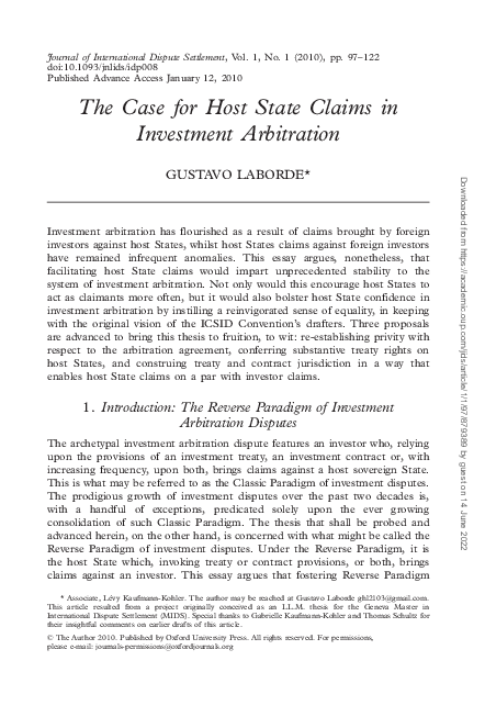 (PDF) The Case for Host State Claims in Investment Arbitration