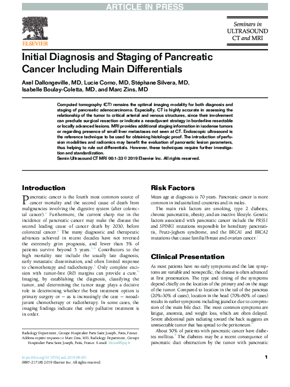 (PDF) Initial Diagnosis and Staging of Pancreatic Cancer Including Main ...