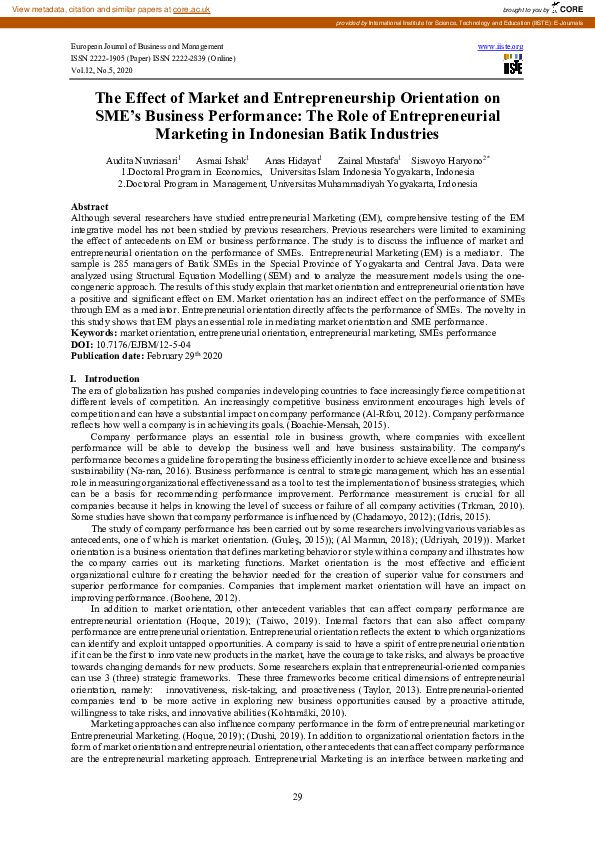(PDF) The Effect of Market and Entrepreneurship Orientation on SME’s ...