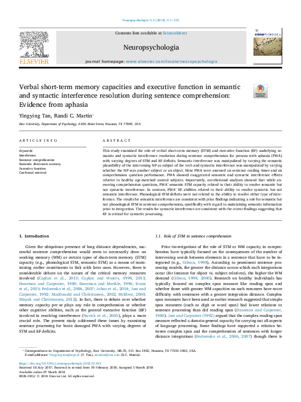 (PDF) Verbal short-term memory capacities and executive function in ...