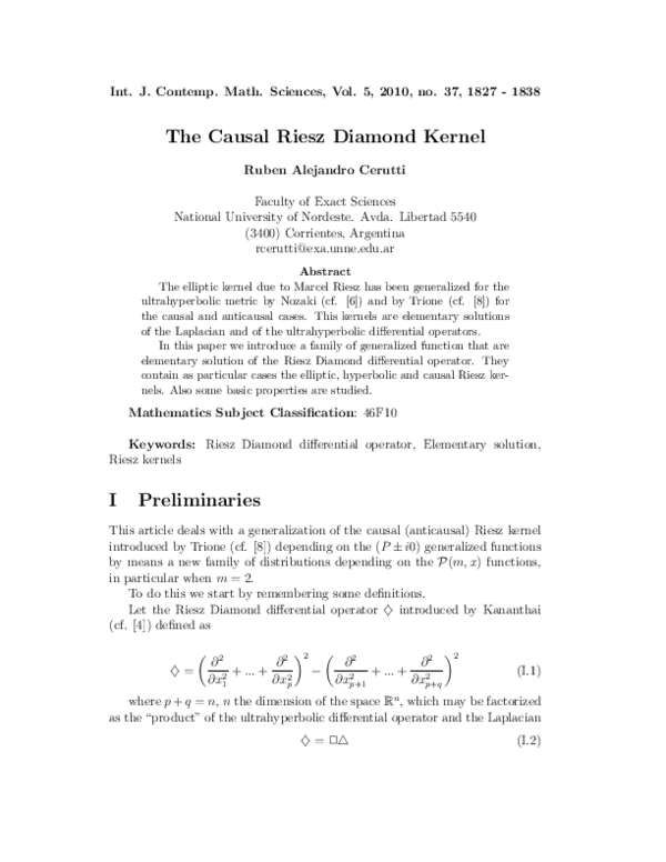 (PDF) The Causal Riesz Diamond Kernel