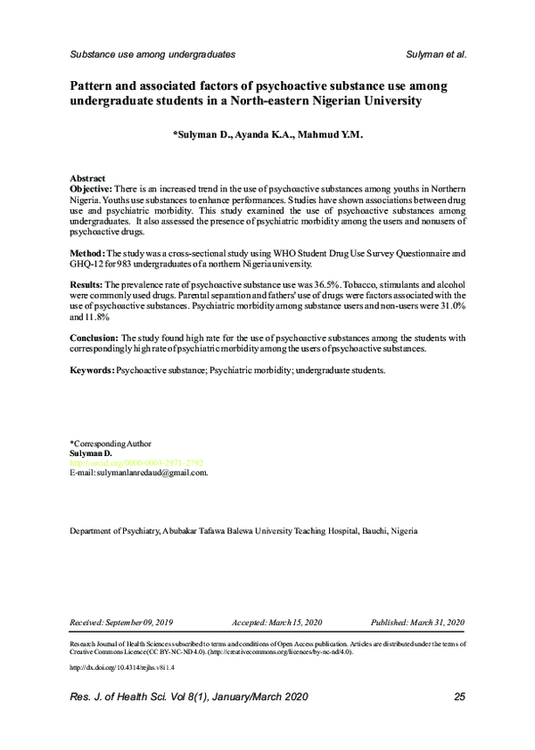 (PDF) Pattern and associated factors of psychoactive substance use ...