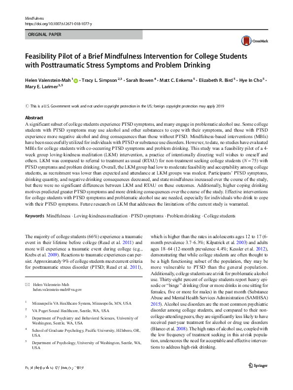 (PDF) Feasibility Pilot of a Brief Mindfulness Intervention for College ...