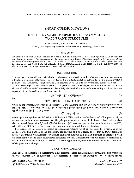 (PDF) On the dynamic properties of asymmetric wall-frame structures