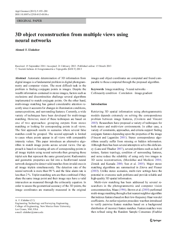 (PDF) 3D object reconstruction from multiple views using neural networks