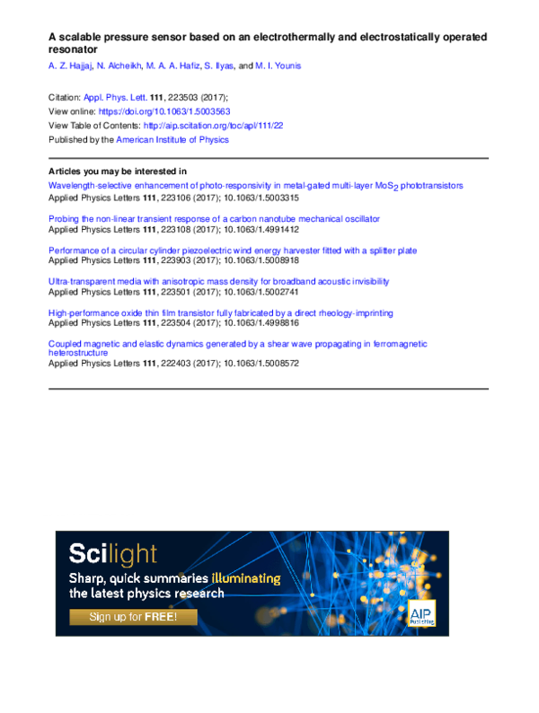 (PDF) A scalable pressure sensor based on an electrothermally and ...