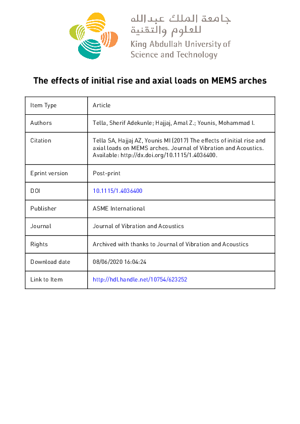 (PDF) The Effects of Initial Rise and Axial Loads on MEMS Arches