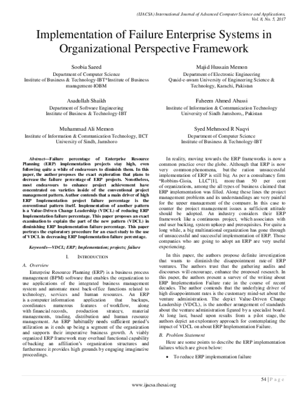 (PDF) Implementation of Failure Enterprise Systems in Organizational ...