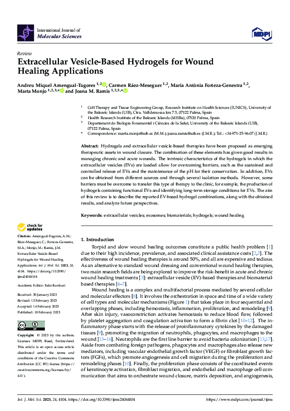 (PDF) Extracellular Vesicle-Based Hydrogels for Wound Healing Applications