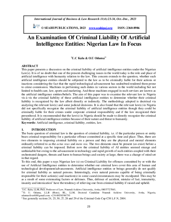 (PDF) An Examination Of Criminal Liability Of Artificial Intelligence ...
