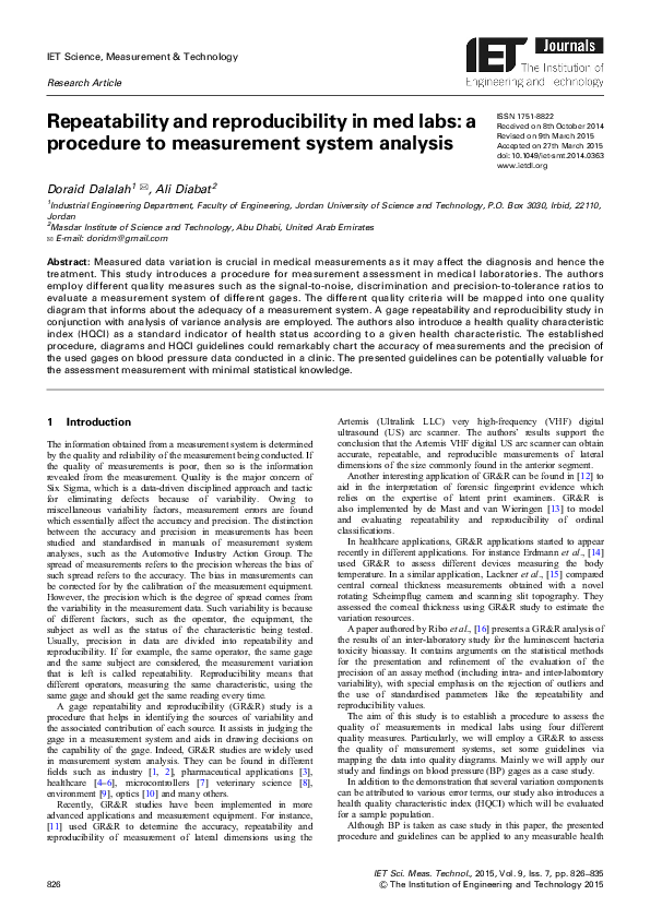 (PDF) Repeatability and reproducibility in med labs: a procedure to ...