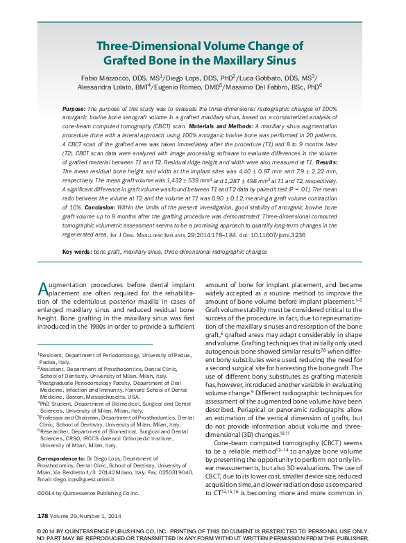 (PDF) Three-Dimensional Volume Change of Grafted Bone in the Maxillary ...