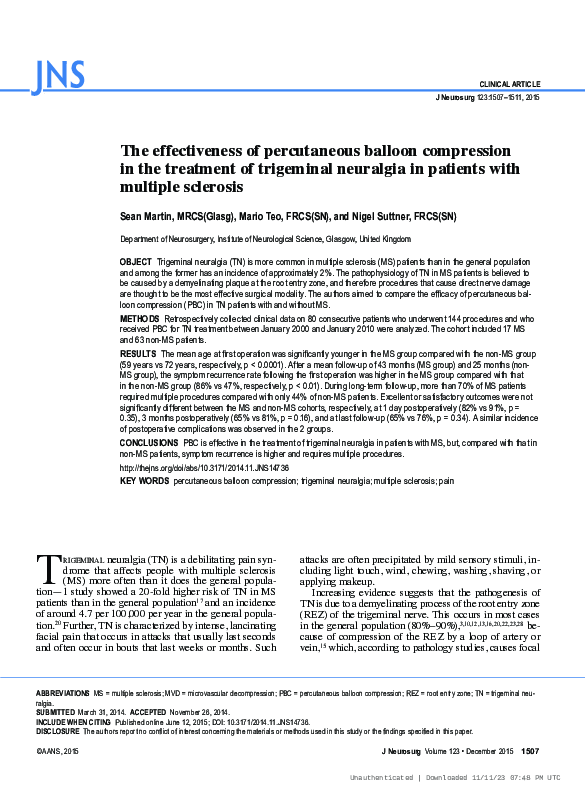 (PDF) The effectiveness of percutaneous balloon compression in the ...