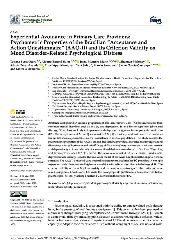 (PDF) Experiential Avoidance in Primary Care Providers Psychometric