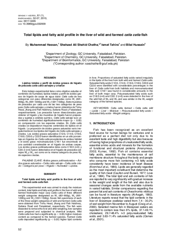(PDF) Total lipids and fatty acid profile in the liver of wild and ...