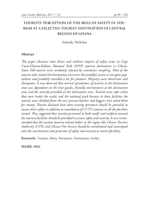 (PDF) Tourists’ Perception of the Role of Safety in Tourism at a ...