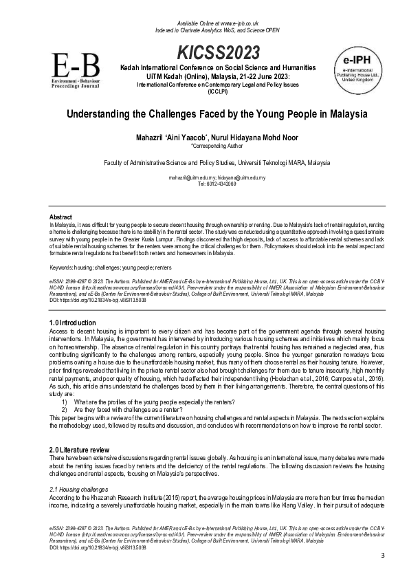 (PDF) Understanding the Challenges Faced by the Young People in Malaysia