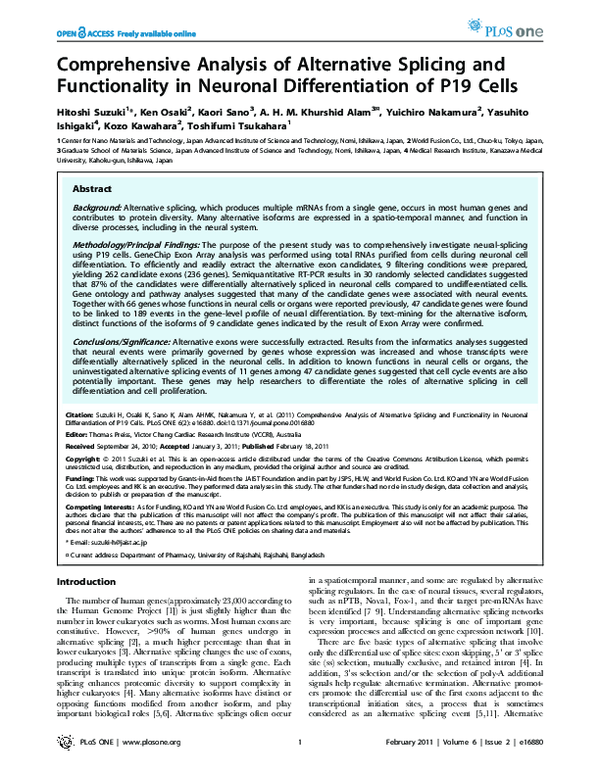 (PDF) Comprehensive Analysis of Alternative Splicing and Functionality ...