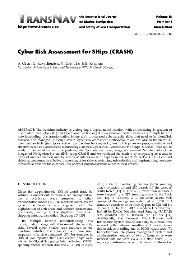 (PDF) Cyber Risk Assessment for SHips CRASH
