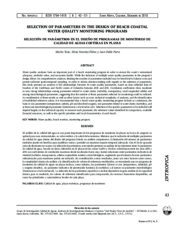 (PDF) SELECTION OF PARAMETERS IN THE DESIGN OF BEACH COASTAL WATER ...