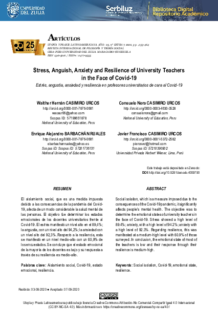(PDF) Stress, anguish, anxiety and resilience of university teachers in ...