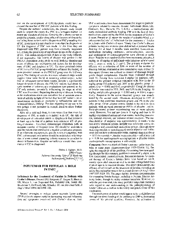 (PDF) Infliximab for fistulas A hole in one? Joshua Korzenik