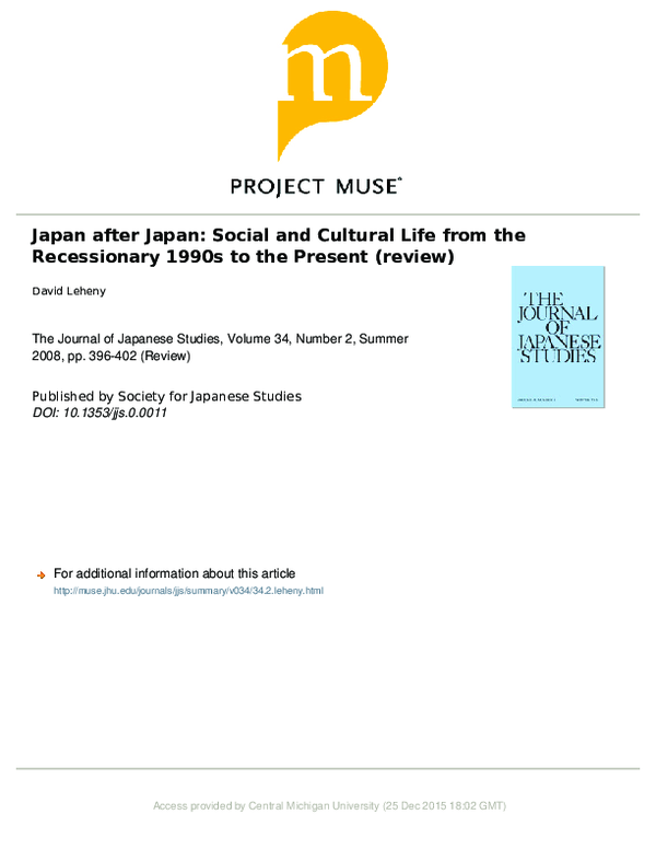 (PDF) Japan After Japan: Social and Cultural Life from the Recessionary 1990s to the Present ...
