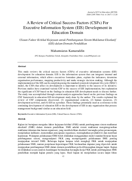 (PDF) A Review of Critical Success Factors (CSFs) For Executive ...