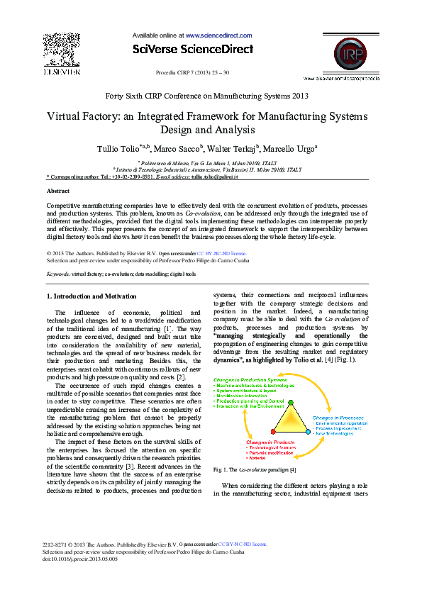 (PDF) Virtual Factory: An Integrated Framework for Manufacturing ...