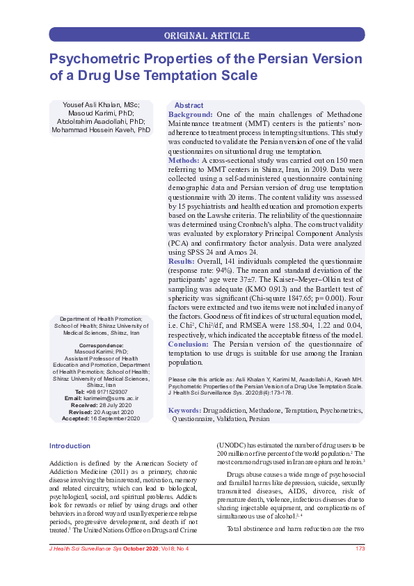 (PDF) Psychometric Properties of the Persian Version of a Drug Use ...