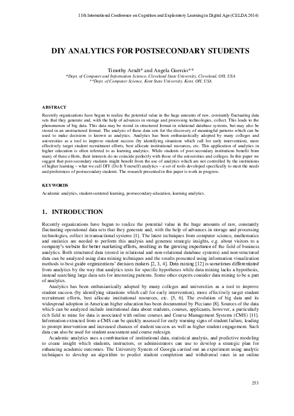 (PDF) DIY Analytics for Postsecondary Students