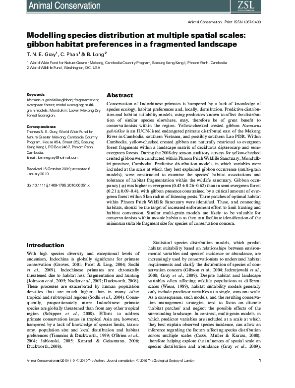 (PDF) Modelling species distribution at multiple spatial scales: gibbon ...