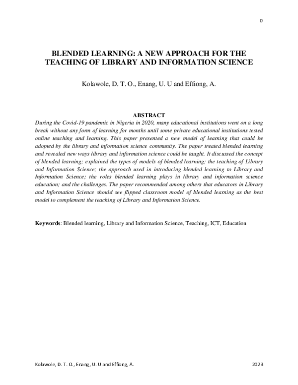 (PDF) BLENDED LEARNING: A NEW APPROACH FOR THE TEACHING OF LIBRARY AND ...