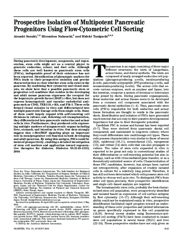 (PDF) Prospective Isolation of Multipotent Pancreatic Progenitors Using ...