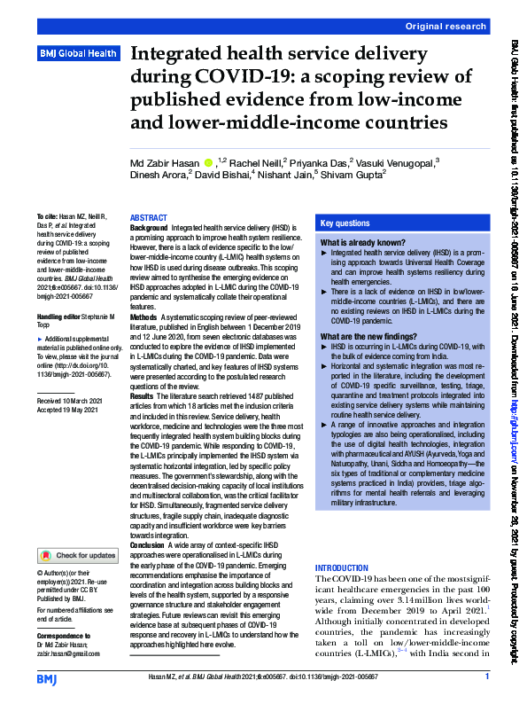 (PDF) Integrated health service delivery during COVID-19: a scoping ...