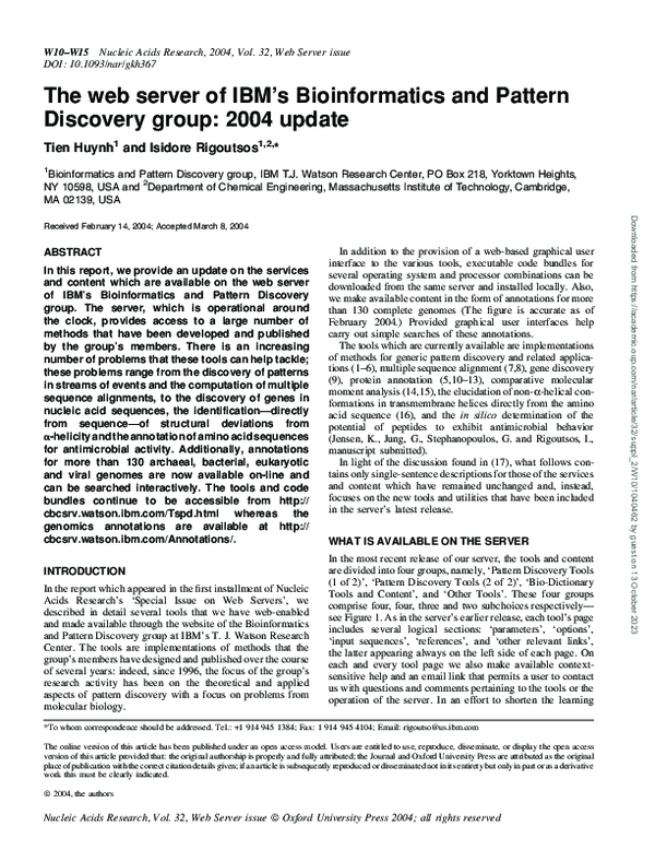 The web server of IBM's Bioinformatics and Pattern Discovery group ...