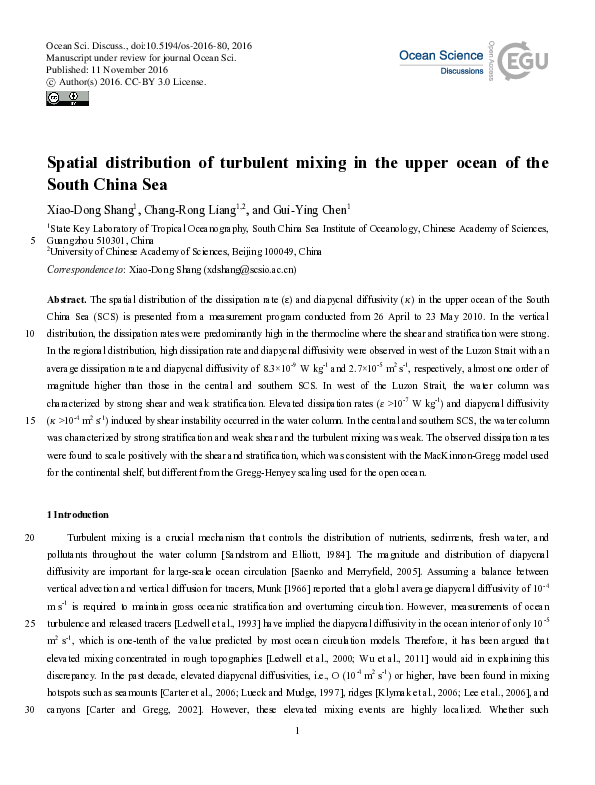 (PDF) Spatial distribution of turbulent mixing in the upper ocean of ...