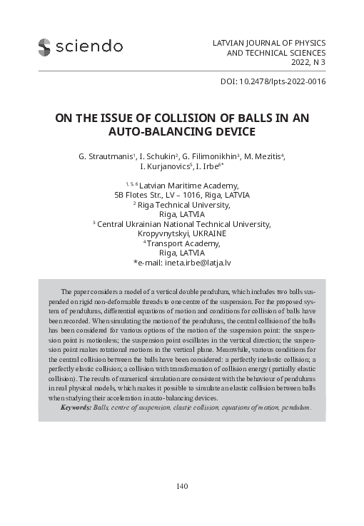(PDF) On the Issue of Collision of Balls in an Auto-Balancing Device