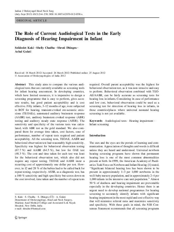 (PDF) The Role of Current Audiological Tests in the Early Diagnosis of ...