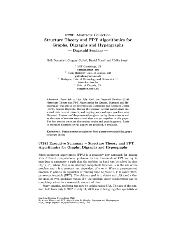 (PDF) Structure Theory and FPT Algorithmics for Graphs, Digraphs and ...