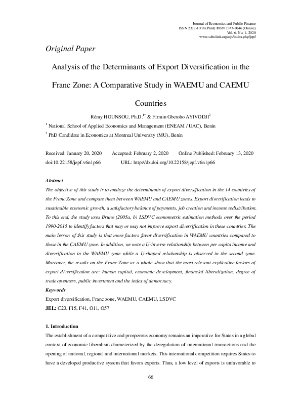 (PDF) Analysis of the Determinants of Export Diversification in the ...